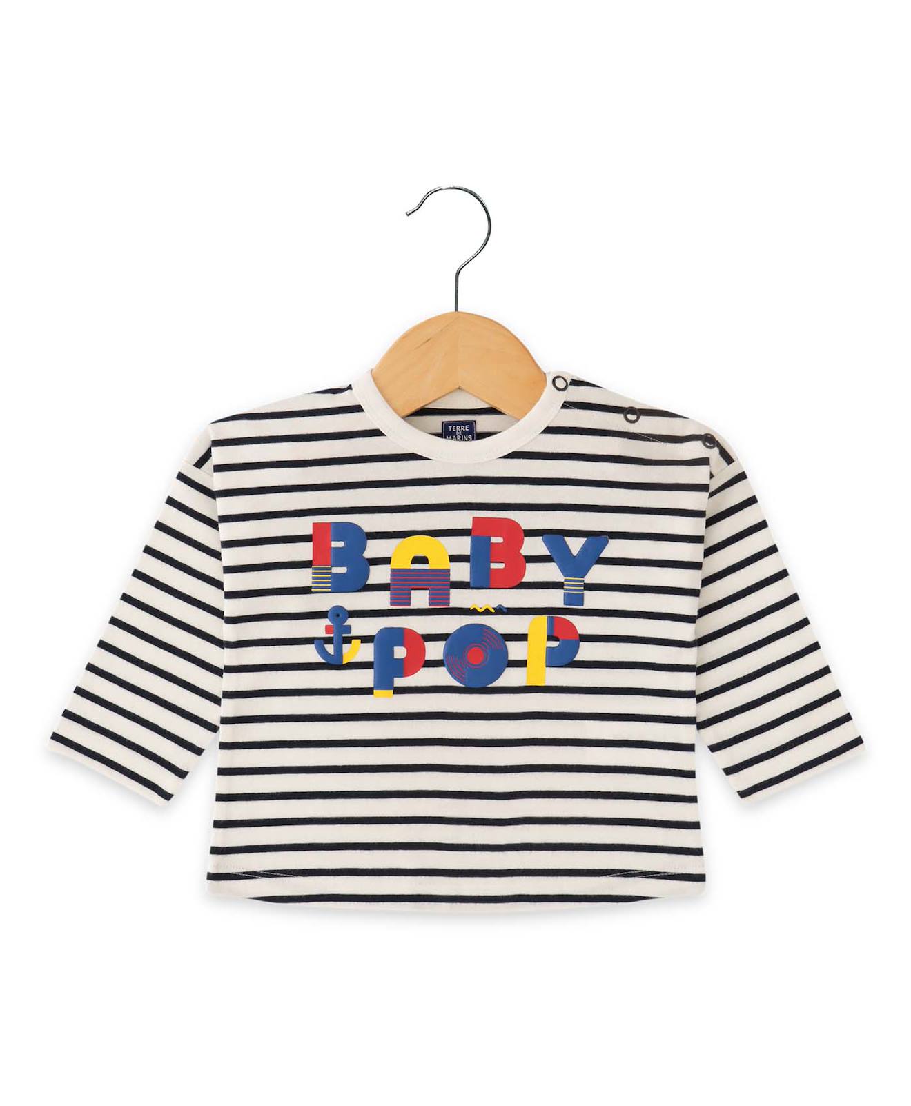 Mariniere Manches Longues 100% Coton Bébé Garçon Fond Blanc Casse Raye Indigo