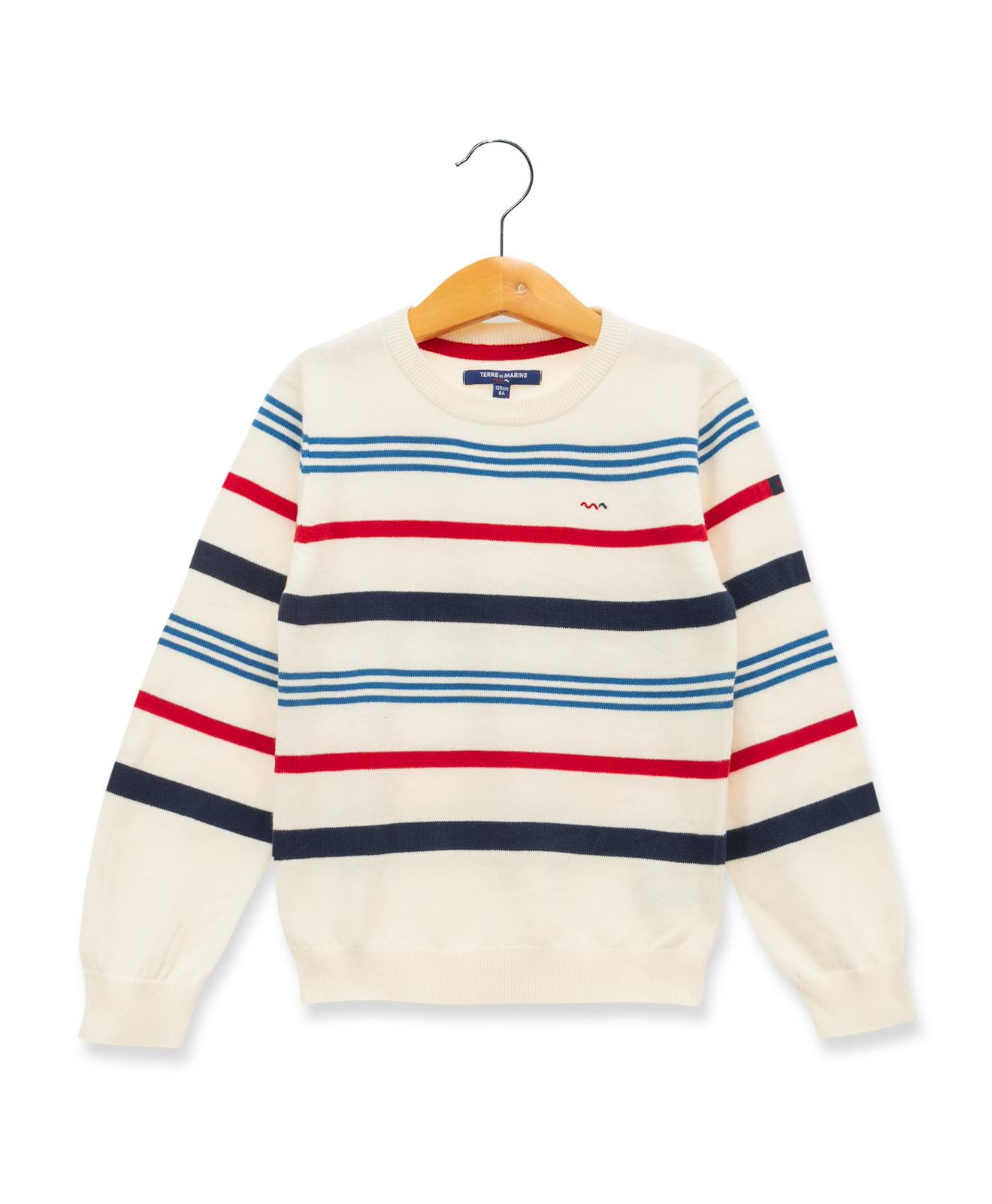 Pull 100 Coton Garon Fond Blanc Casse Raye Multicol 26 €