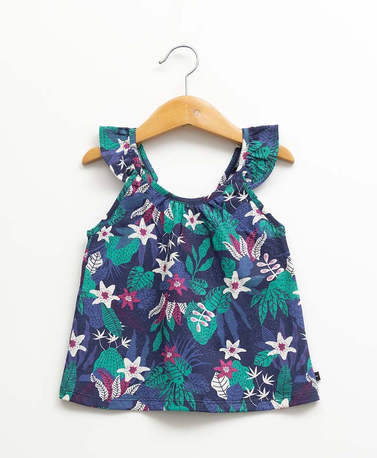 Debardeur 100% Coton Fille Imprime Fond Bleu