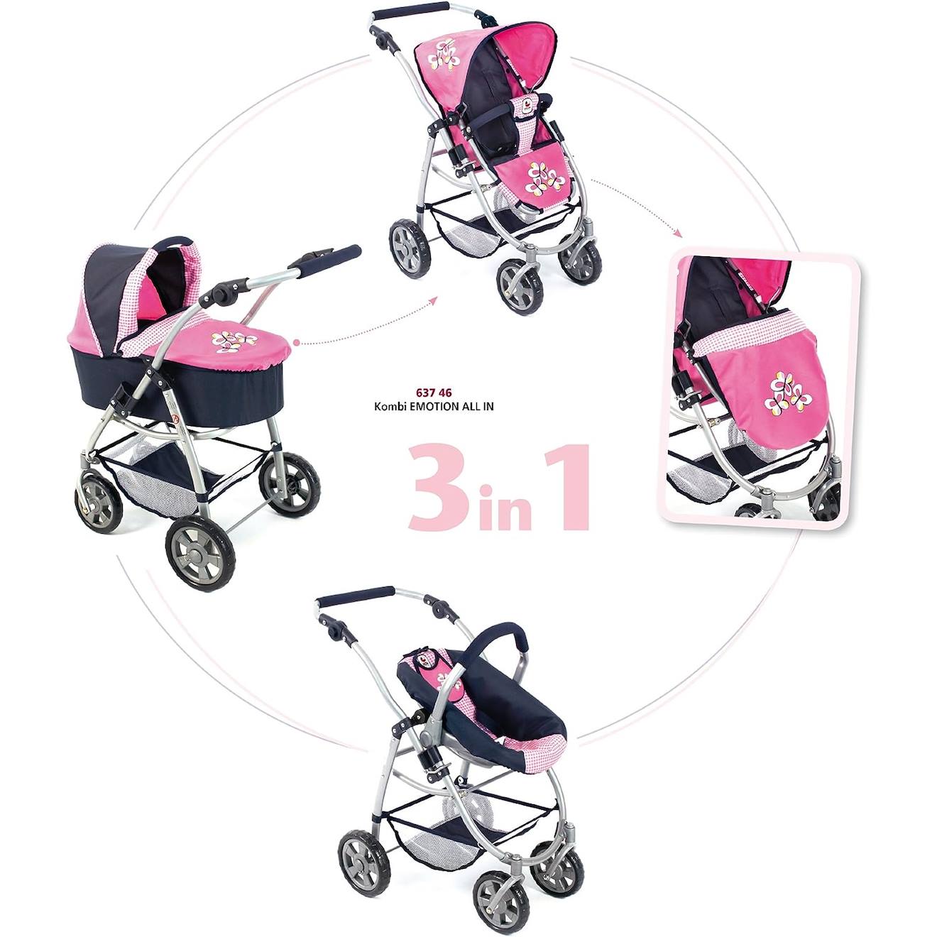 La Poussette Combinée 3 En 1 Emotion all In Pour Poupons Rose Et Bleu