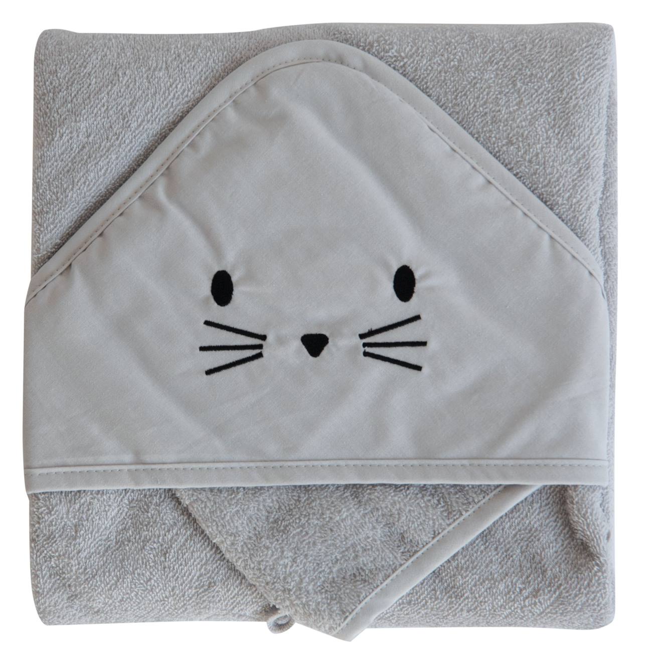 Set Sortie De Bain Et Gant Lapin Gris Perle