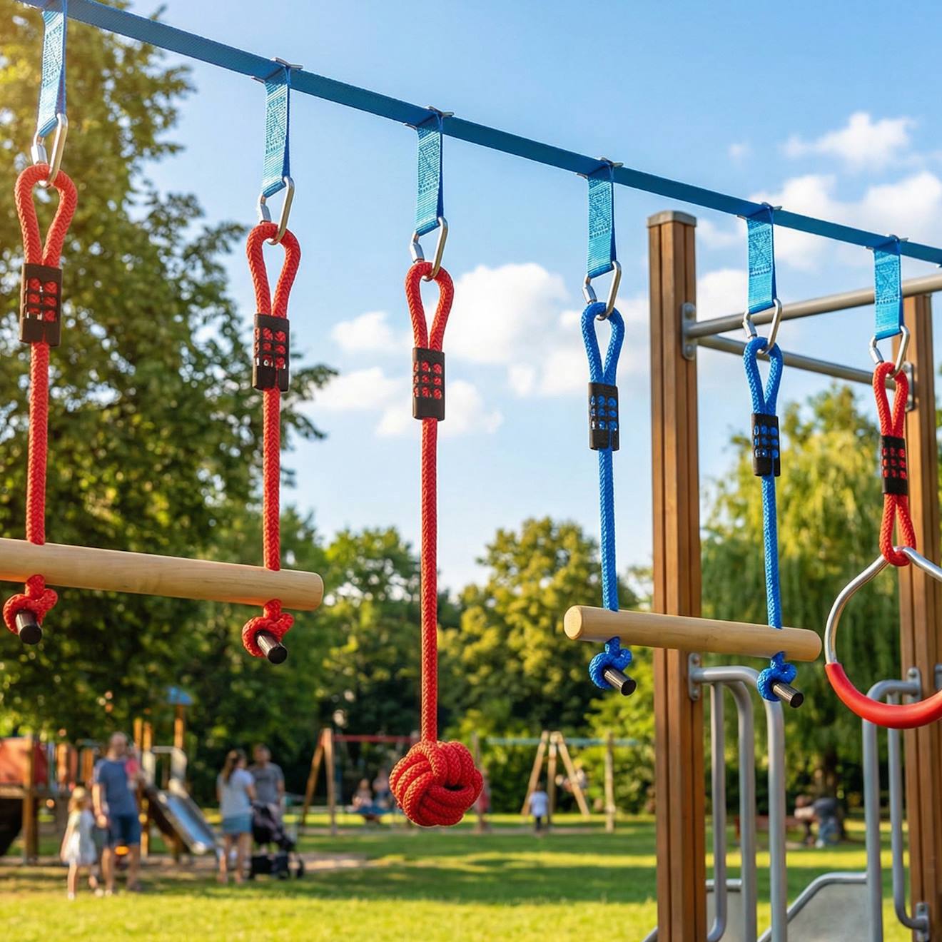 Parcours D'obstacles Ninja Enfants 10 M Charge 100 Kg Pp Multicolore Bleu