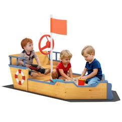 Bac à sable bateau de pirate - banc, coffre rangement, gouvernail, drapeau, bâche - bois sapin pré-huilé  - vertbaudet enfant