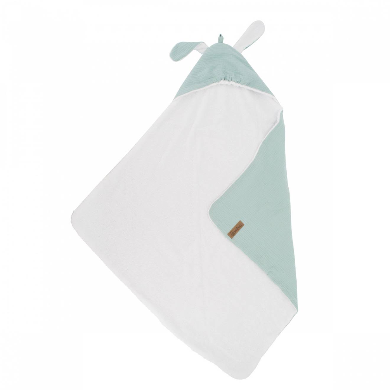Cape De Bain En Gaze De Coton Avec Oreilles De Lapin Céladon