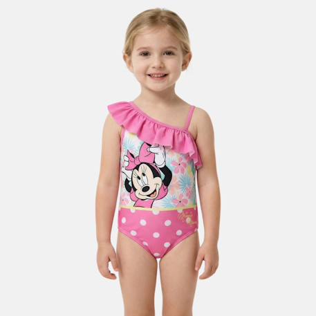 Maillot de bain fille 1 pièce asymétrique rose à pois motif personnage minnie  - vertbaudet enfant