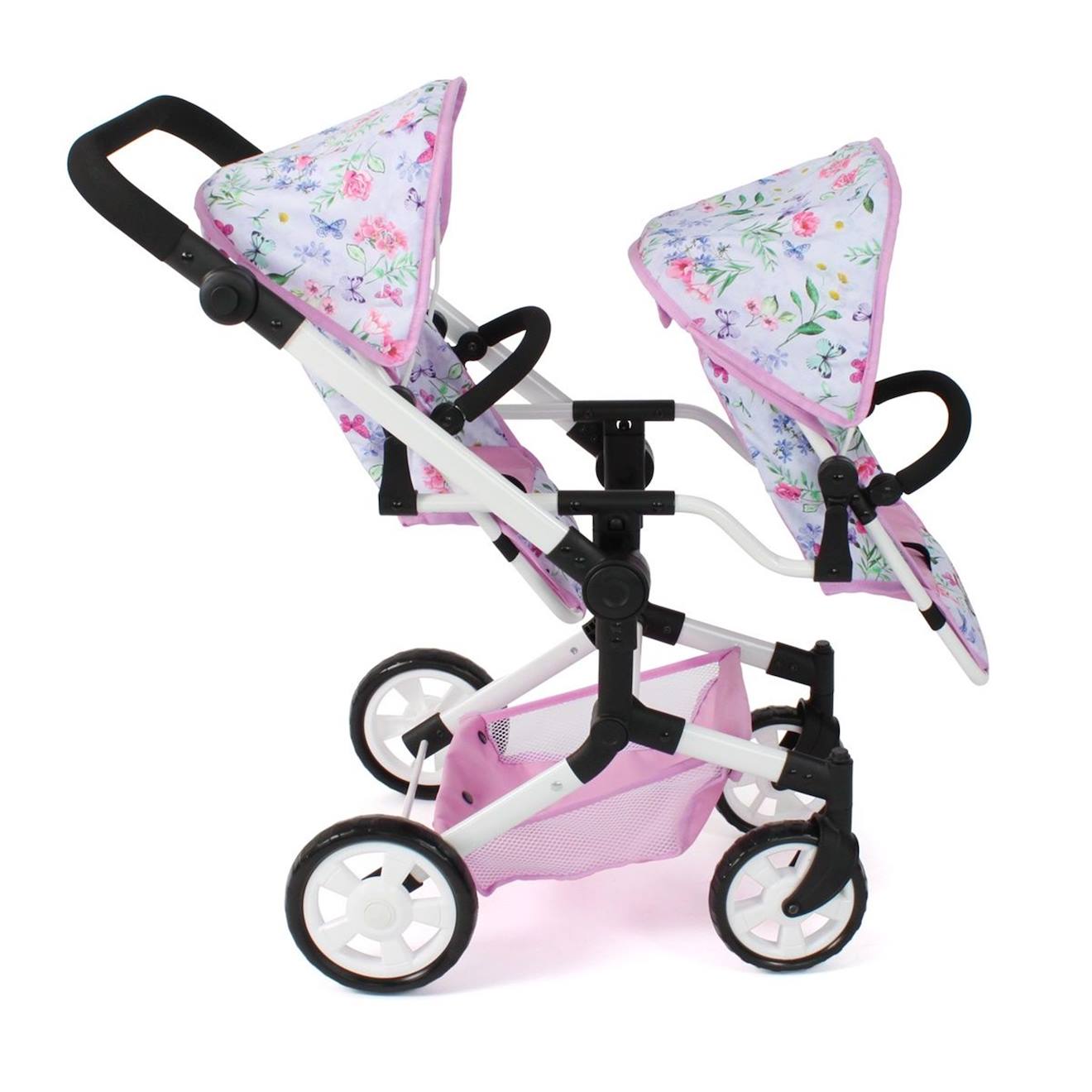 Poussette Double Pour Poupées Linus Duo Flowers Rose