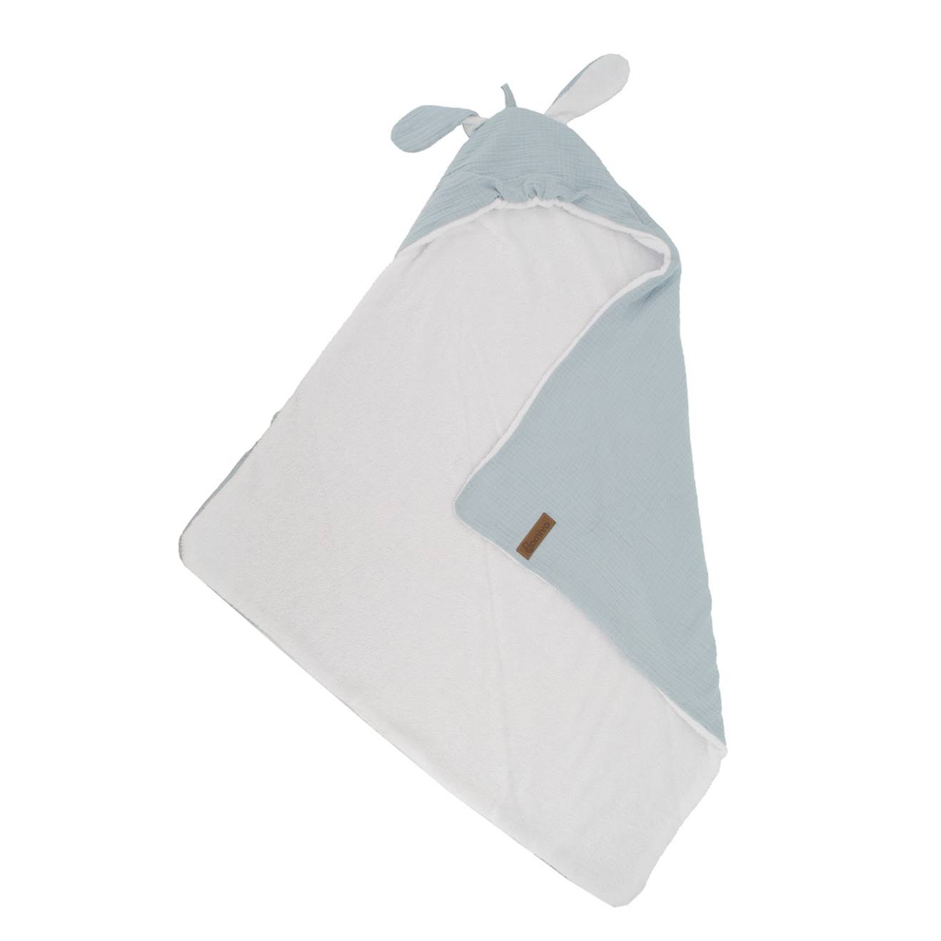 Cape De Bain En Gaze De Coton Avec Oreilles De Lapin Bleu Gris
