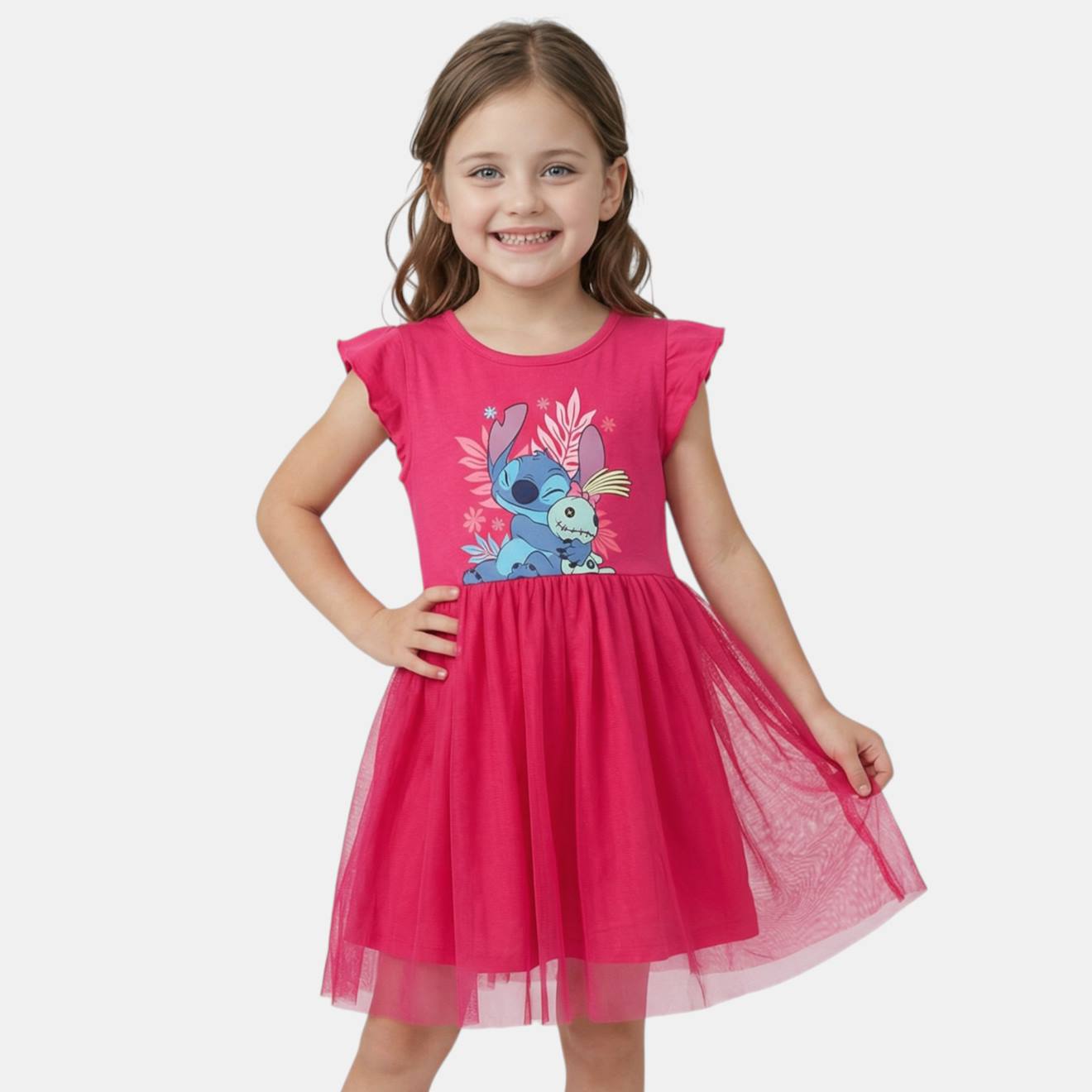 Robe Lilo Et Stitch Fille Col Rond Fushia