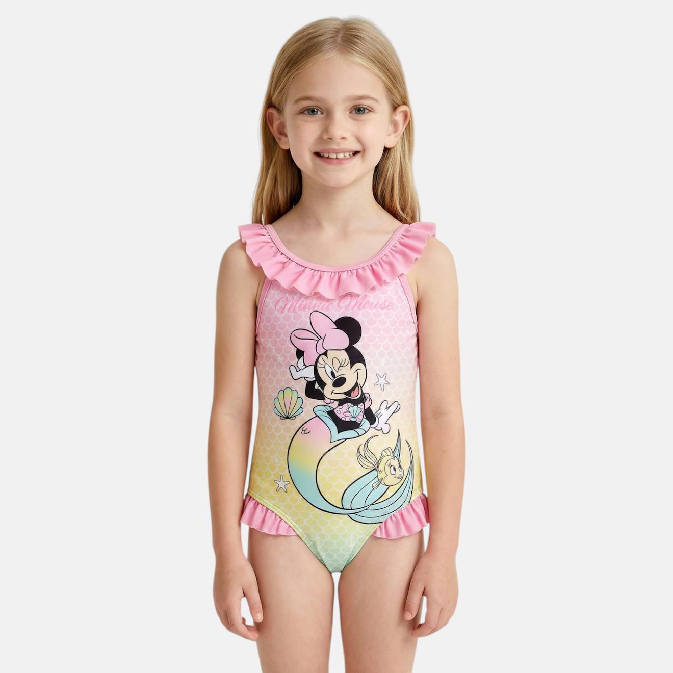 Maillot De Bain Fille 1 Pièce Rose Motif Sirène Personnage Minnie Rose