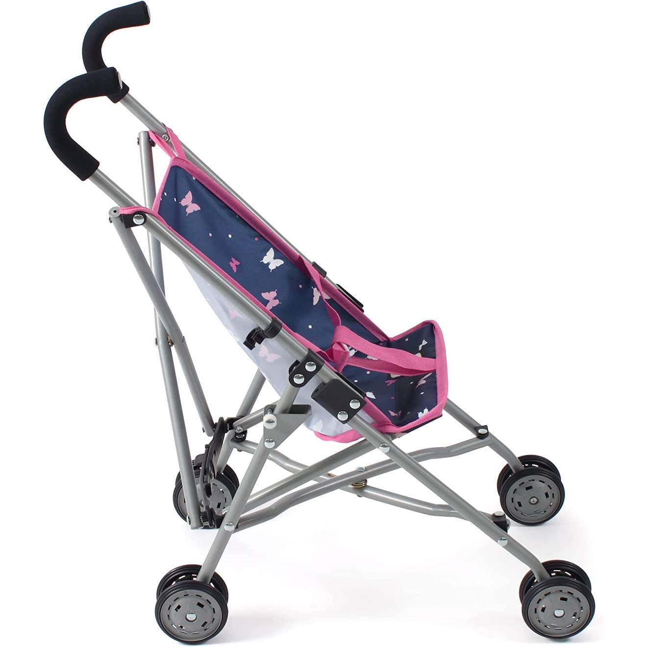 Mini-poussette Buggy Pour Poupons Roma Bleu Et Rose