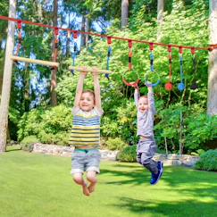 Jouet-Jeux de plein air-Aires de jeux-Autres jeux de jardin-Parcours d'obstacles ninja enfant - 30 accessoires, 10 m de slackline - sac de transport