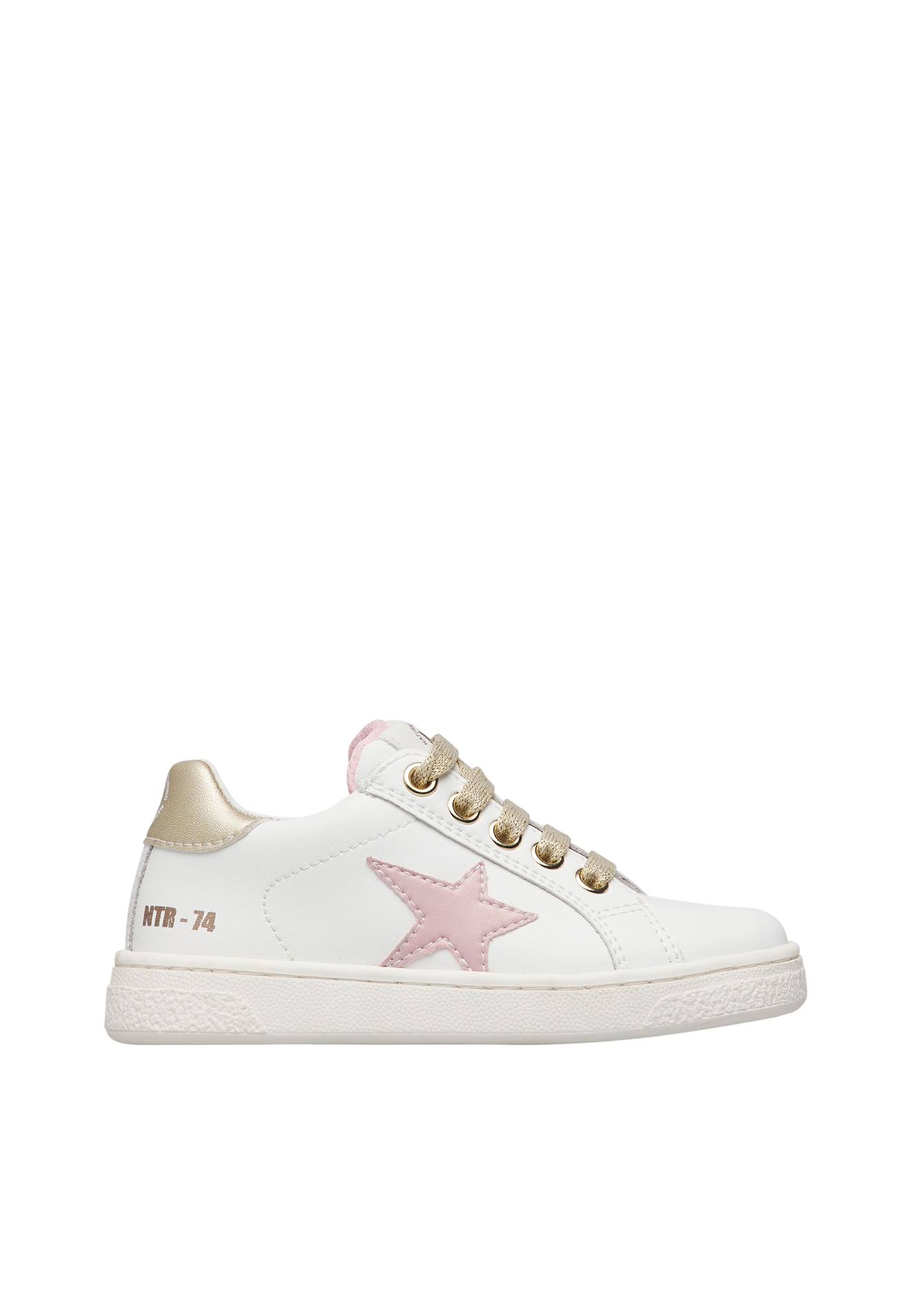 Baskets En Cuir Pinn Zip. Blanc-rose-platine