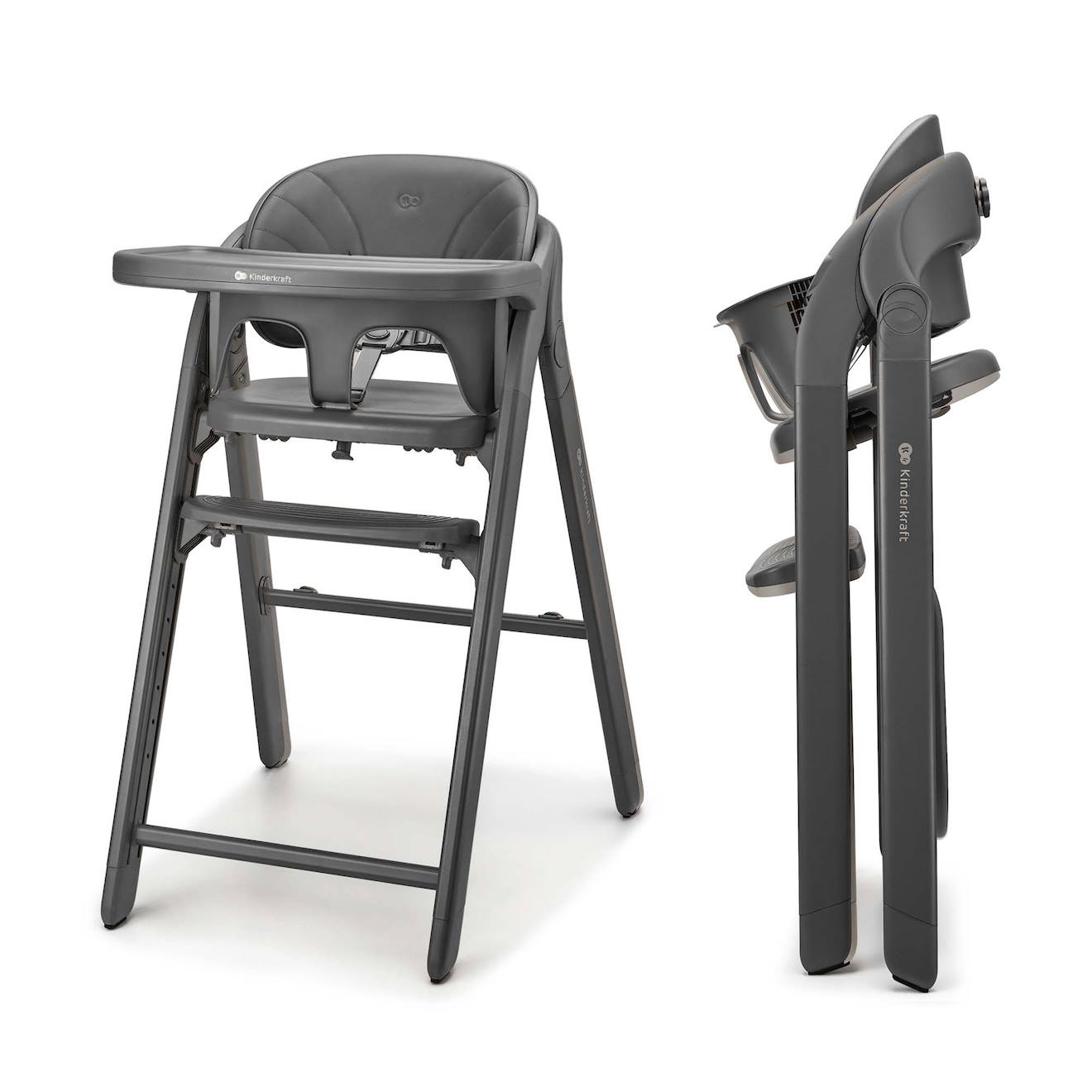 Chaise Haute 3-en-1 Tino, Pliable Avec Plateau Et Harnais 5 Points, Réglable, Facile À Nettoyer, Compacte, Évolutive Grey