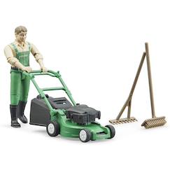 Jouet-Bworld jardinier avec tondeuse à gazon et outils de jardinage