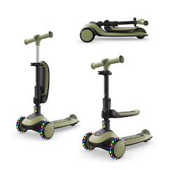 Jouet-Trottinette  2-en-1 HALLEY 2, avec siège évolutive pliable, direction par inclinaison, guidon réglable, roues led, plateau antidérapant, compacte