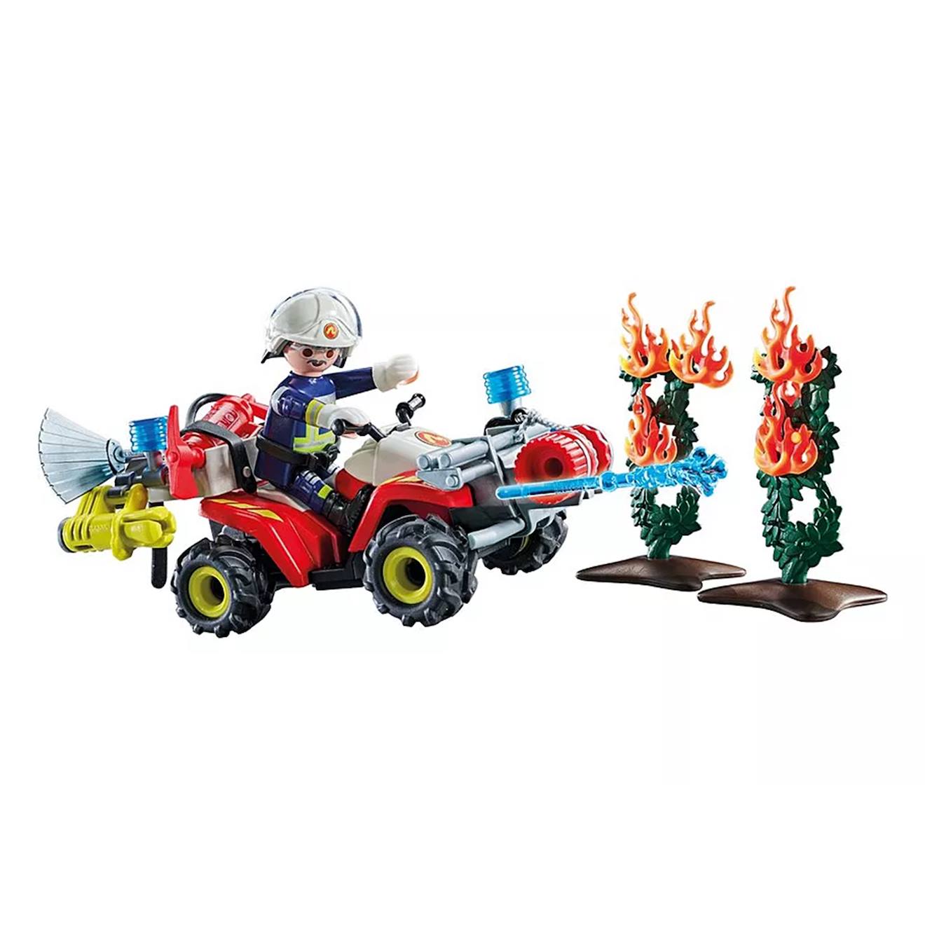 Pompier Avec Quad Et Deux Arbustes Enflammés 71825 Multicolore