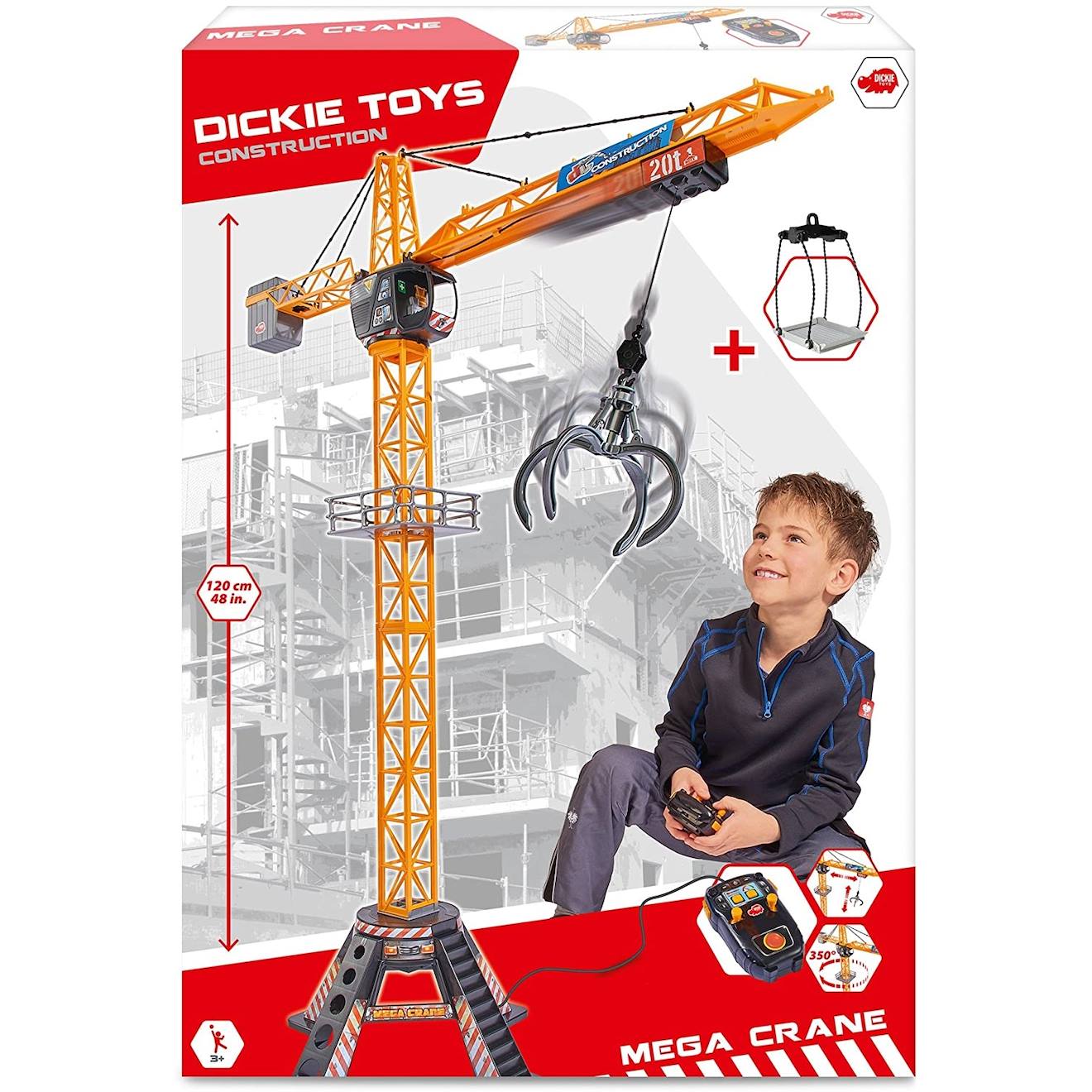 ColorBaby Teamsterz 39509 Grue de Construction, Grande Taille, Plus de 100 cm, télécommande avec câble, Crochet de Charge, 3 Piles AAA, Design réaliste pour Enfants à partir de 3 Ans