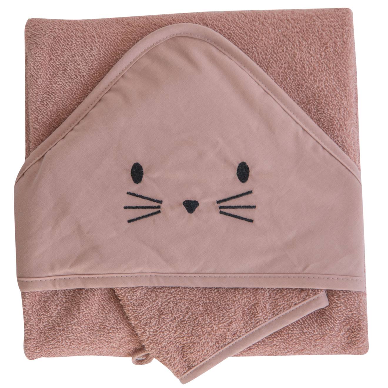 Set Sortie De Bain Et Gant Lapin Terracotta
