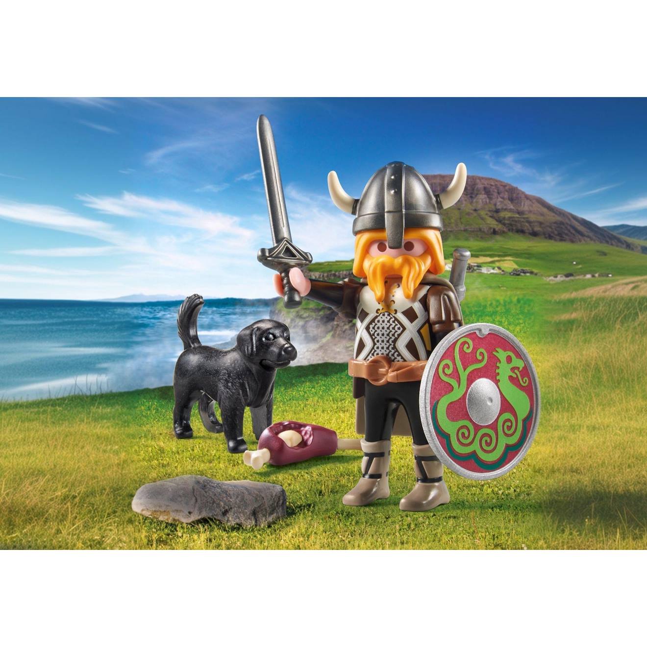 Viking avec Son Chien, Bouclier, Casque et Armes 71755 Multicolore