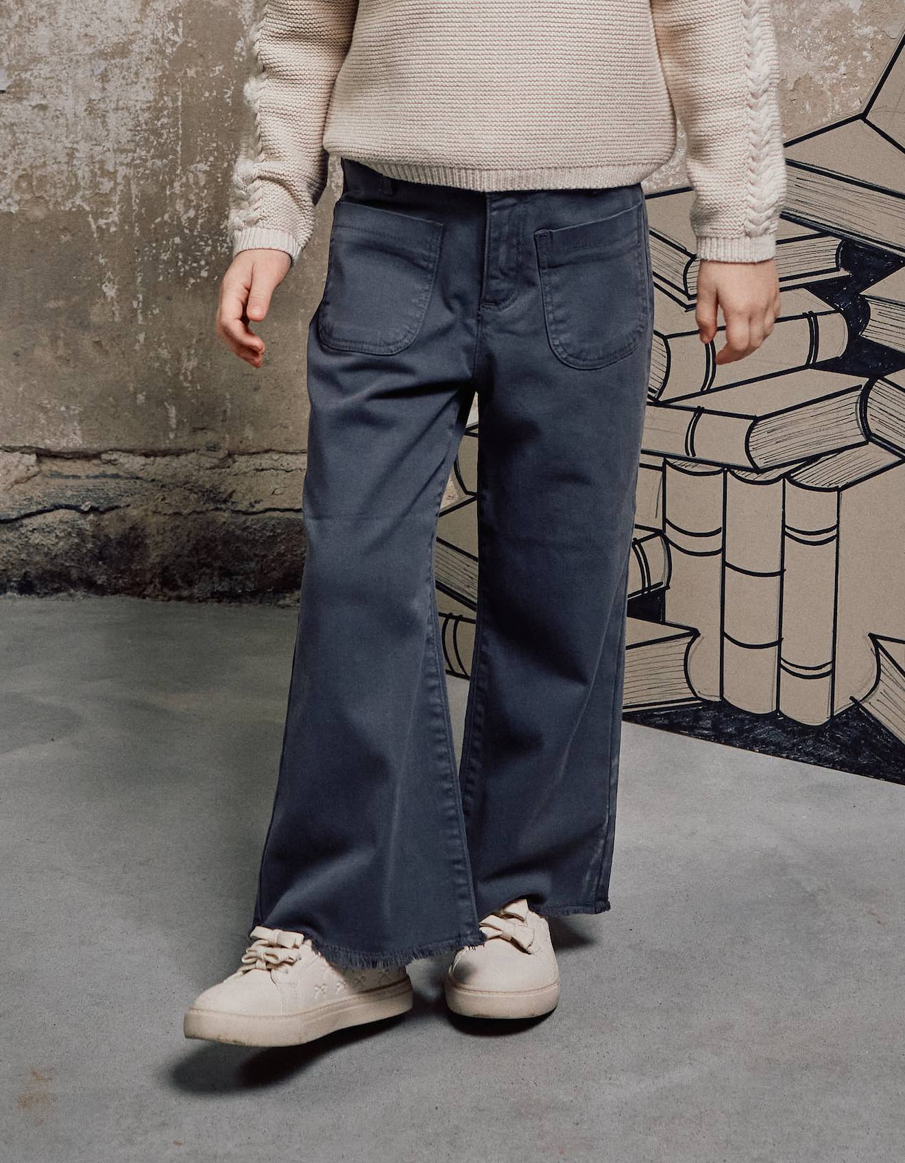 Pantalon Jambe Large En Serg Avec Poches Bs Gris Fonc 16 €