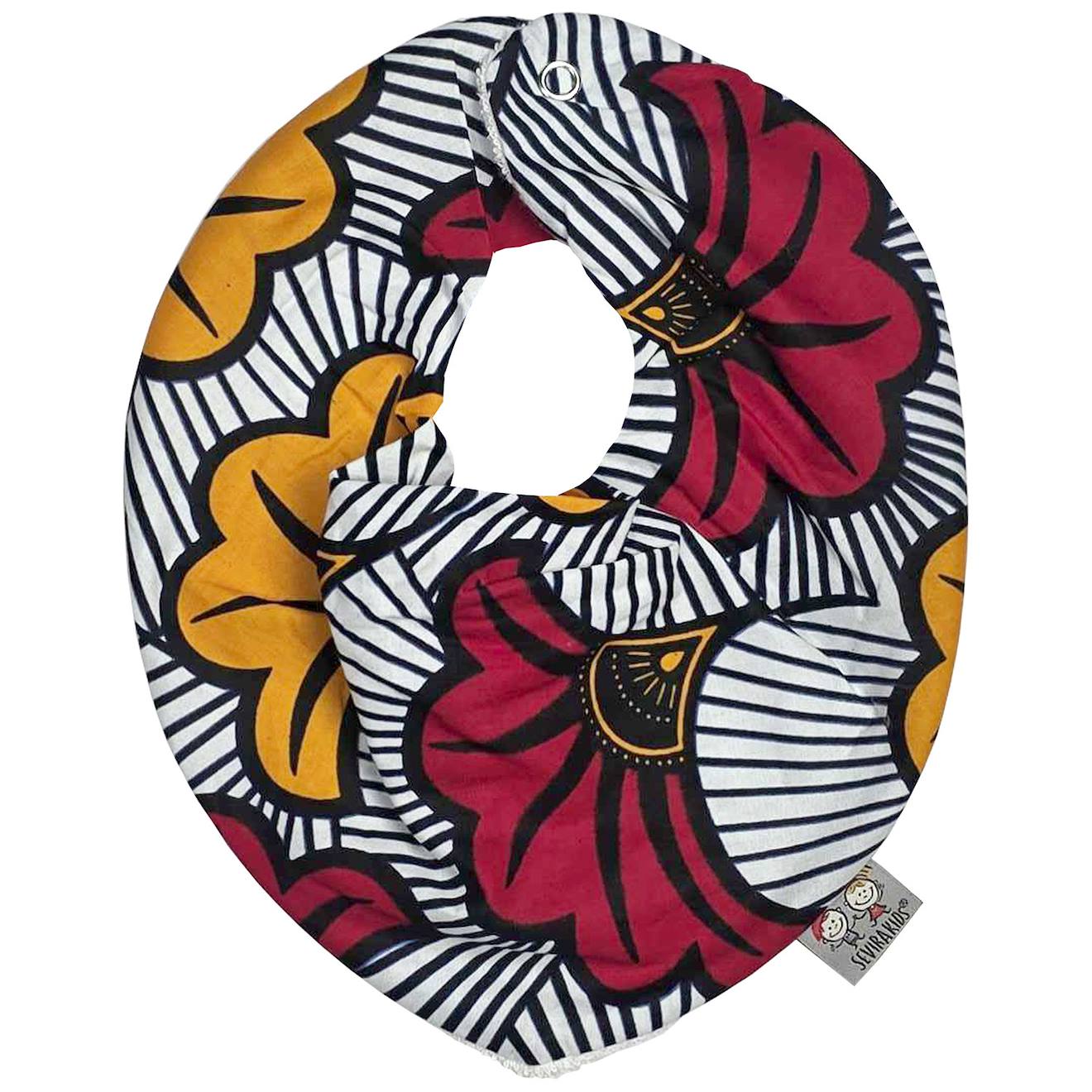Bavoir Bandana Cache-cou Réversible Wax Fleurs De Mariage Rouge