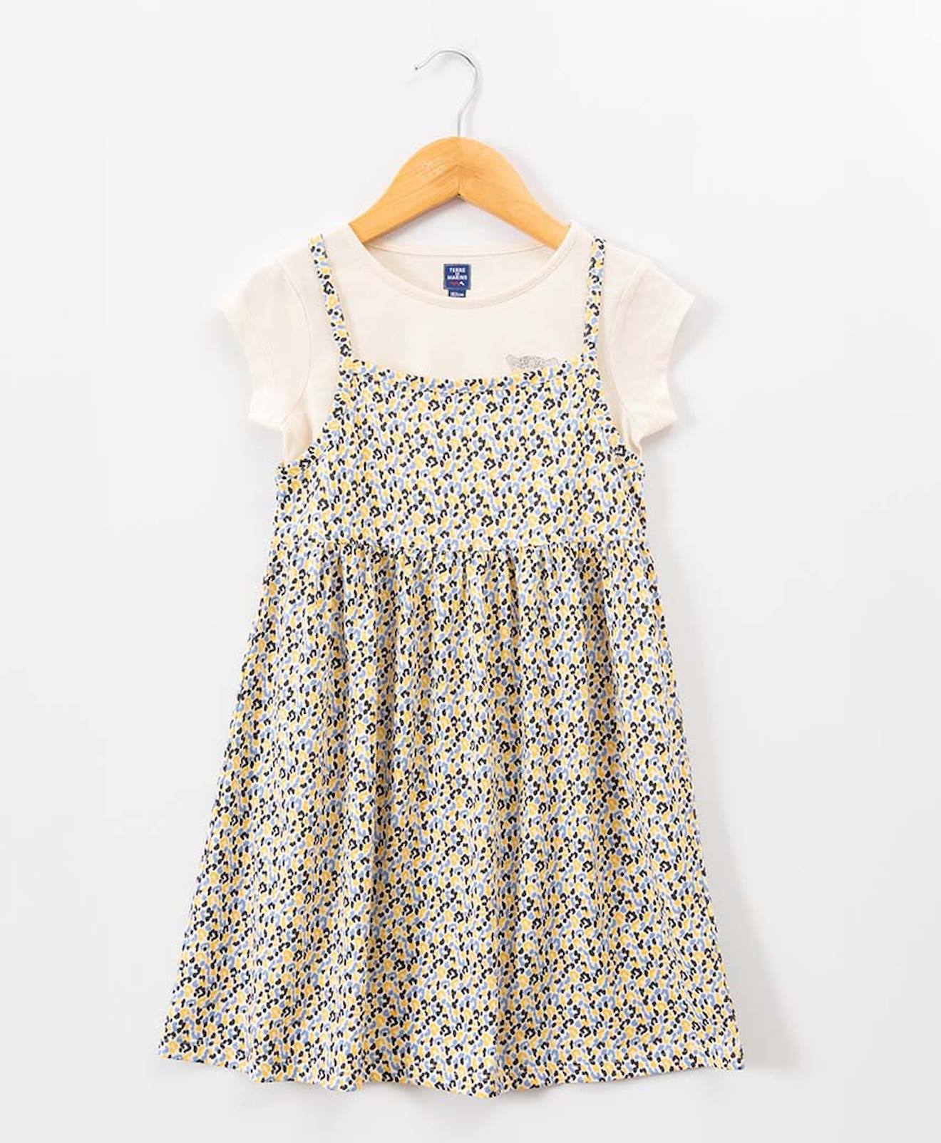 Ensemble Robe + Haut 100% Coton Fille Imprime Bleu Fond Grege Ensemble Robe + Haut 100% Coton Fille Imprime Bleu Fond Grege
