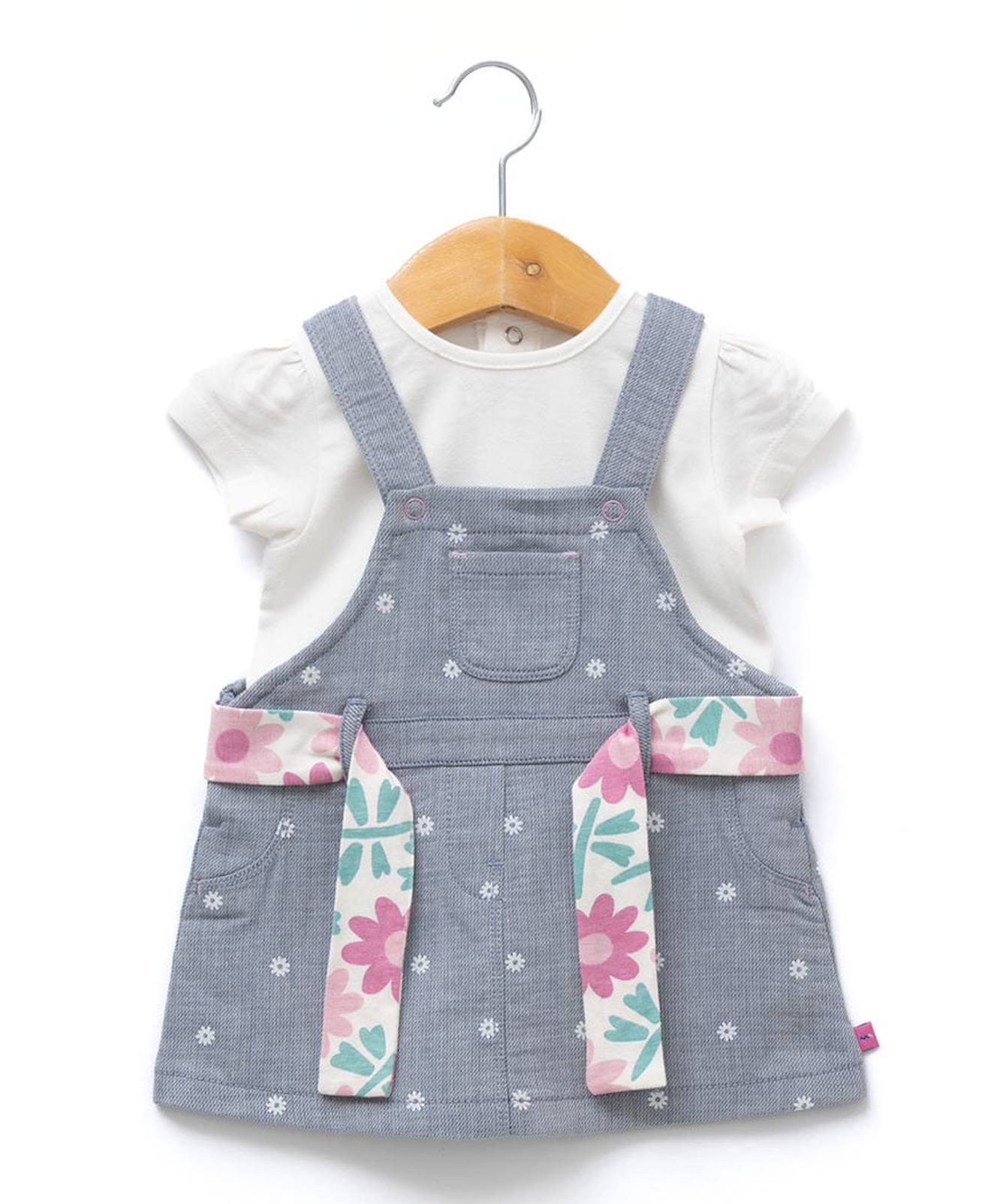 Ensemble Robe + Haut 100% Coton Bébé Fille Denim Bleu
