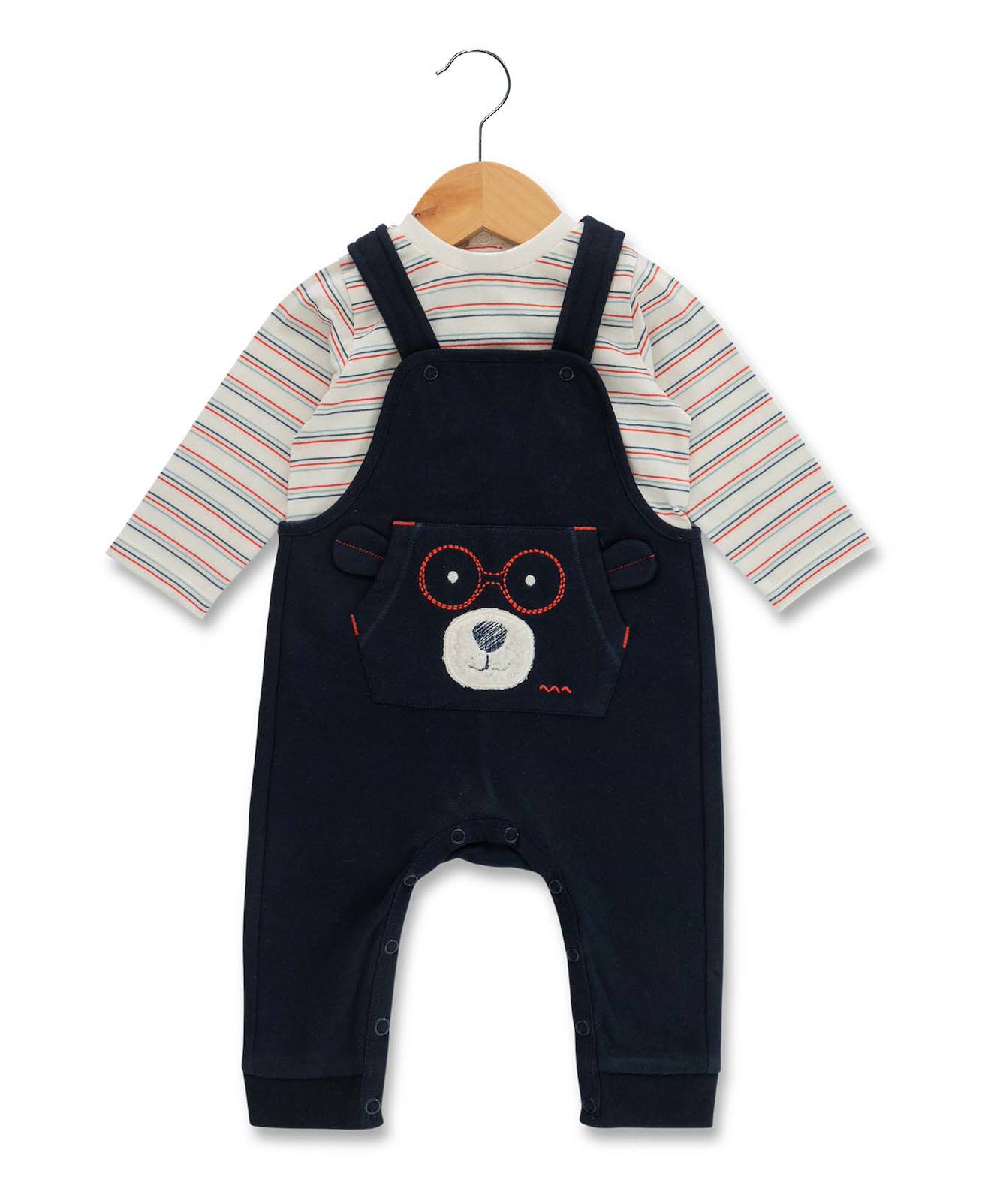 Ensemble Salopette + Haut 100% Coton Bébé Garçon Indigo
