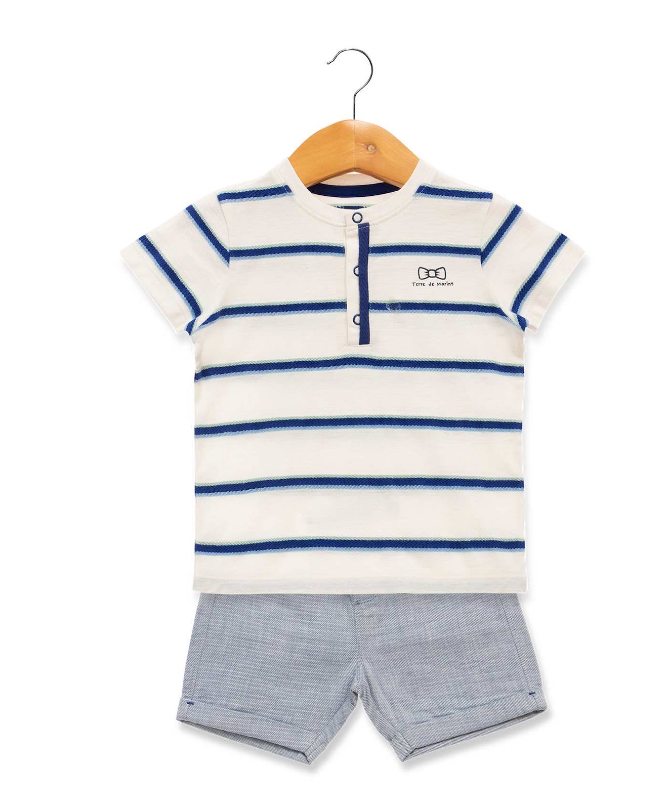 Ensemble Short Haut 100 Coton Bb Garon Fond Blanc Raye Bleu 20 €
