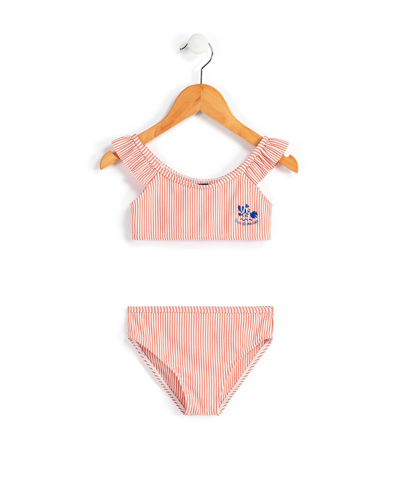 Maillot De Bain Fille Fond Blanc Raye Rose