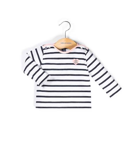 Bébé-T-shirt, sous-pull-Mariniere manches longues 100% coton bébé fille