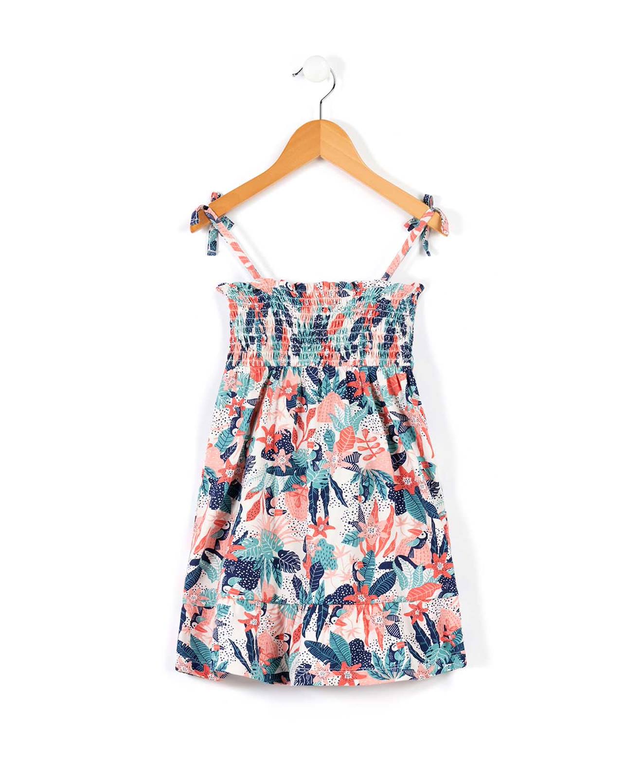Robe Sans Manches 100% Coton Fille Imprime Fond Rose