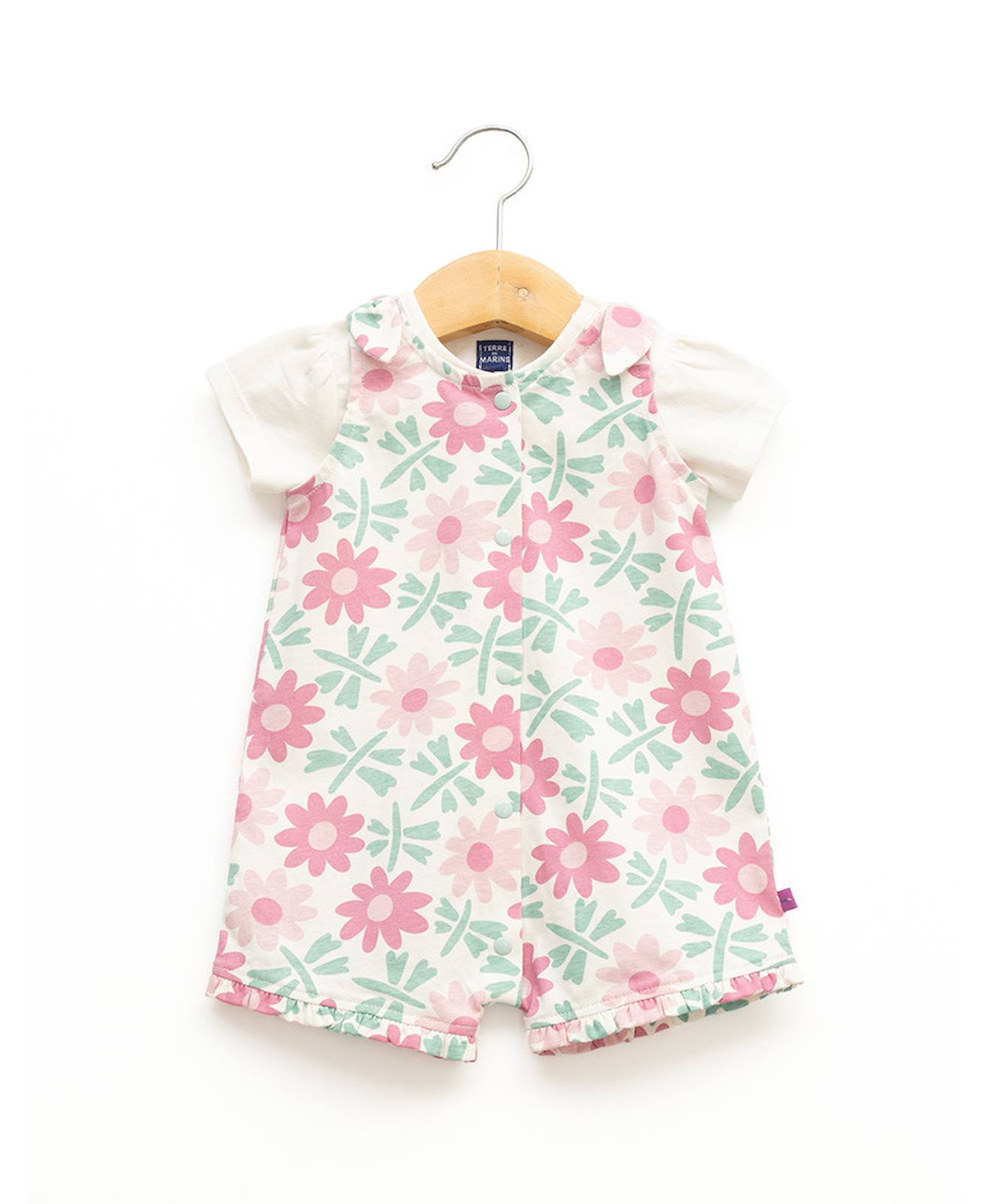 Ensemble Salopette Haut 100 Coton Bb Fille Imprime Rose Fond Blanc Casse 26 €