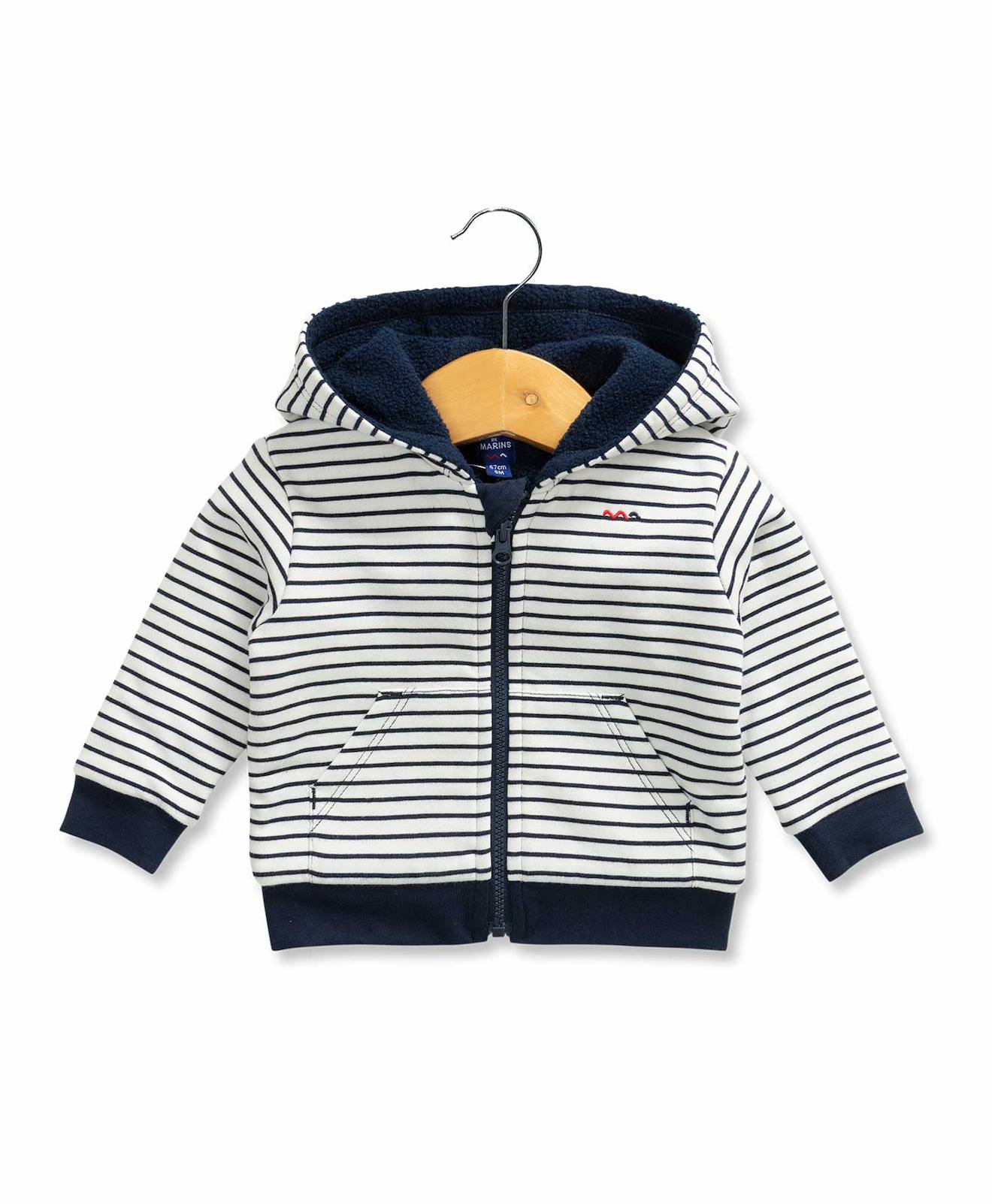 Veste Capuche Bb Garon Fond Naturel Raye Indigo 22 €