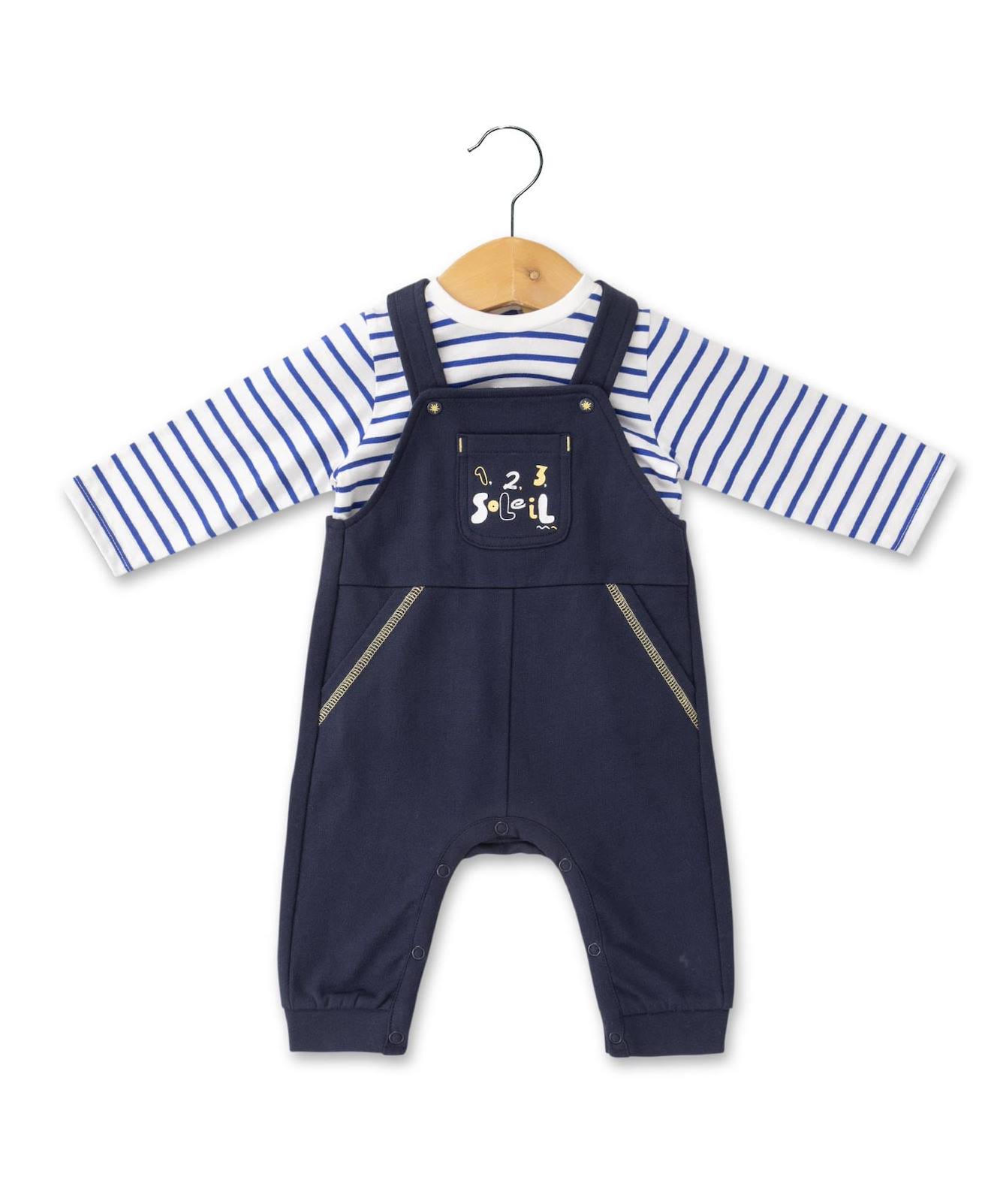 Ensemble Salopette + Haut 100% Coton Bébé Garçon Indigo