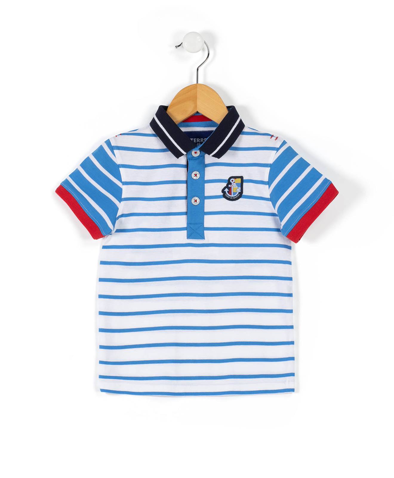 Polo Manches Courtes 100 Coton Garon Fond Blanc Raye Bleu 14 €