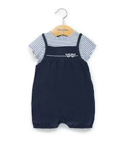 -Ensemble salopette + haut 100% coton bébé fille