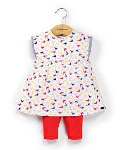 -Ensemble robe + bas 100% coton bébé fille