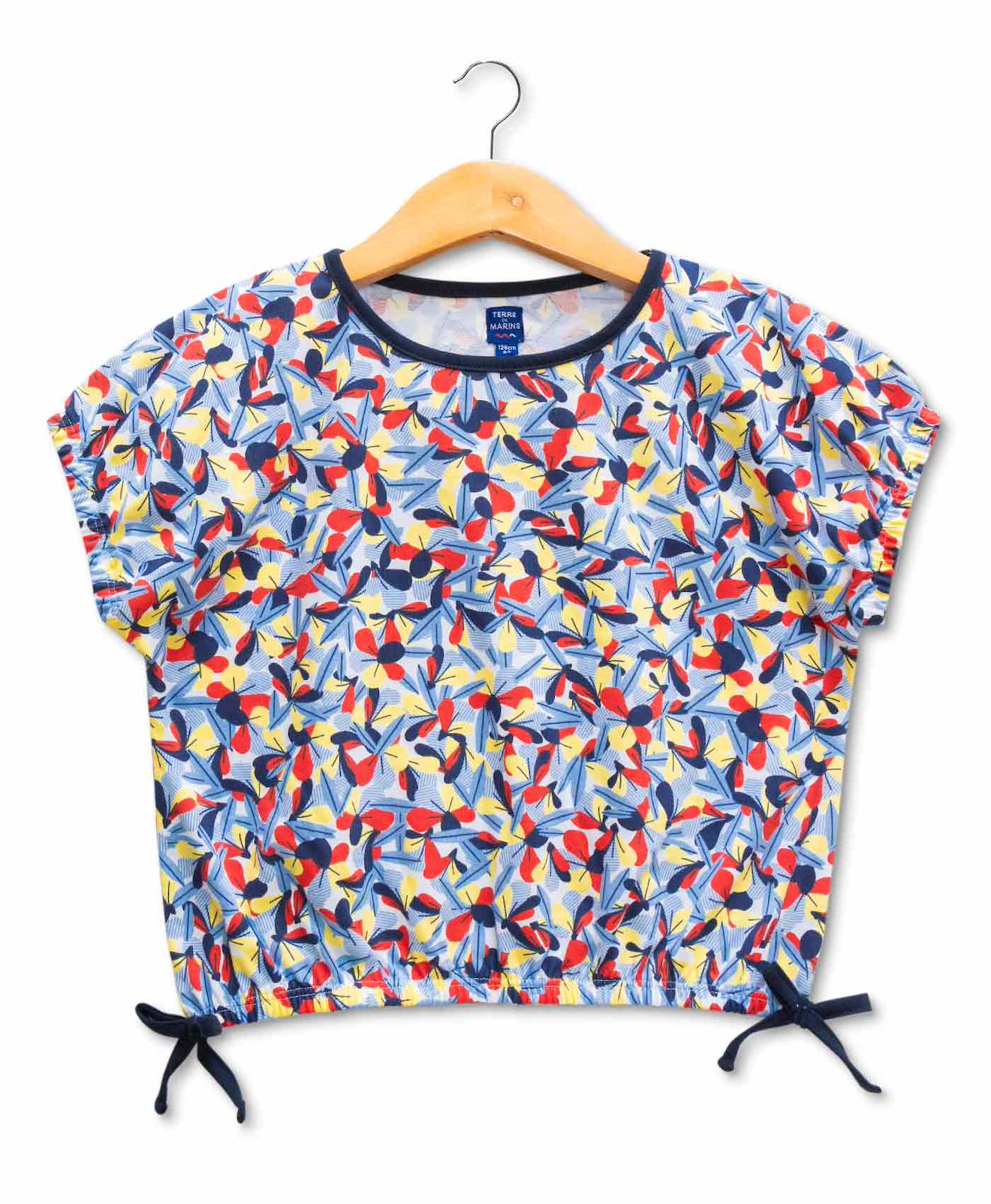 T-shirt Manches Courtes 100% Coton Fille Imprime Bleu