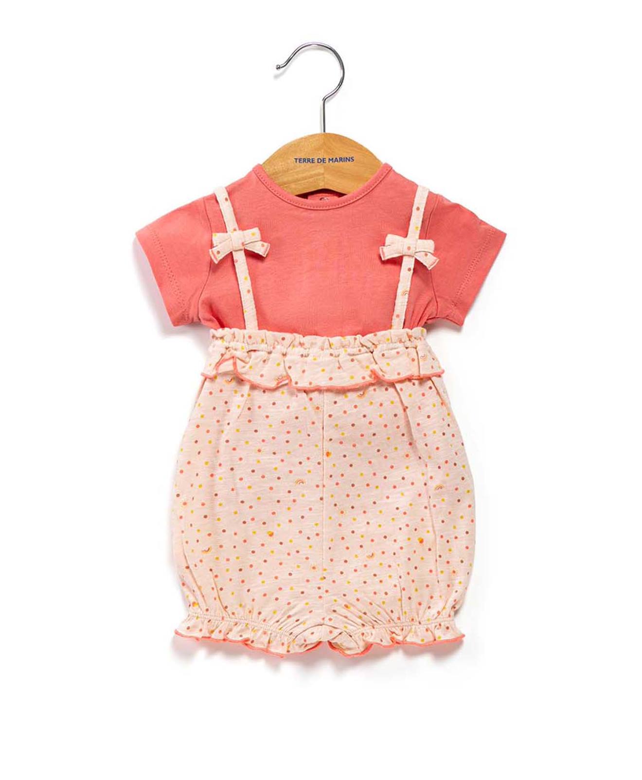 Ensemble Salopette + Haut 100% Coton Bébé Fille Imprime