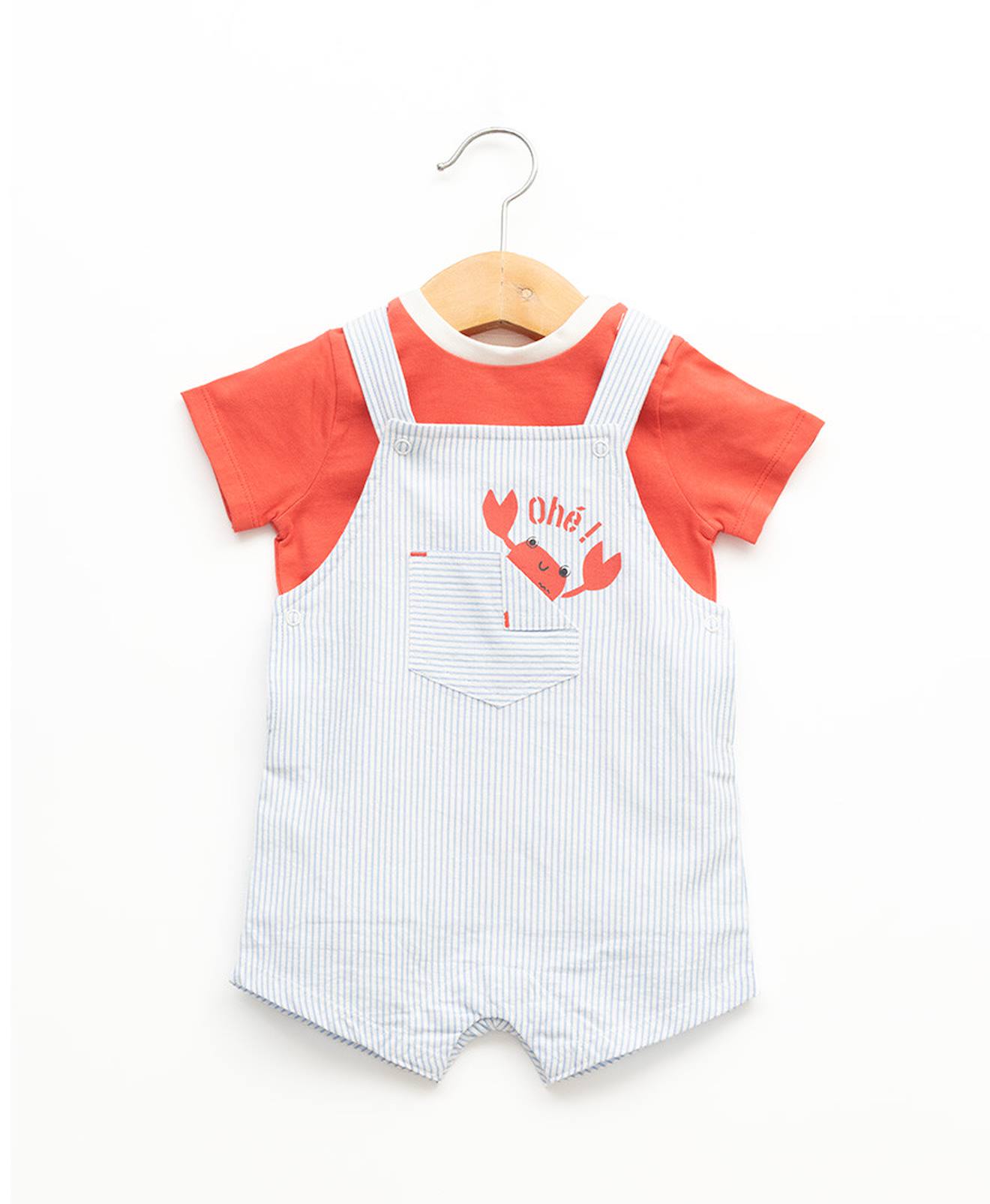 Ensemble Salopette Haut 100 Coton Bb Garon Fond Blanc Casse Raye Bleu 22 €