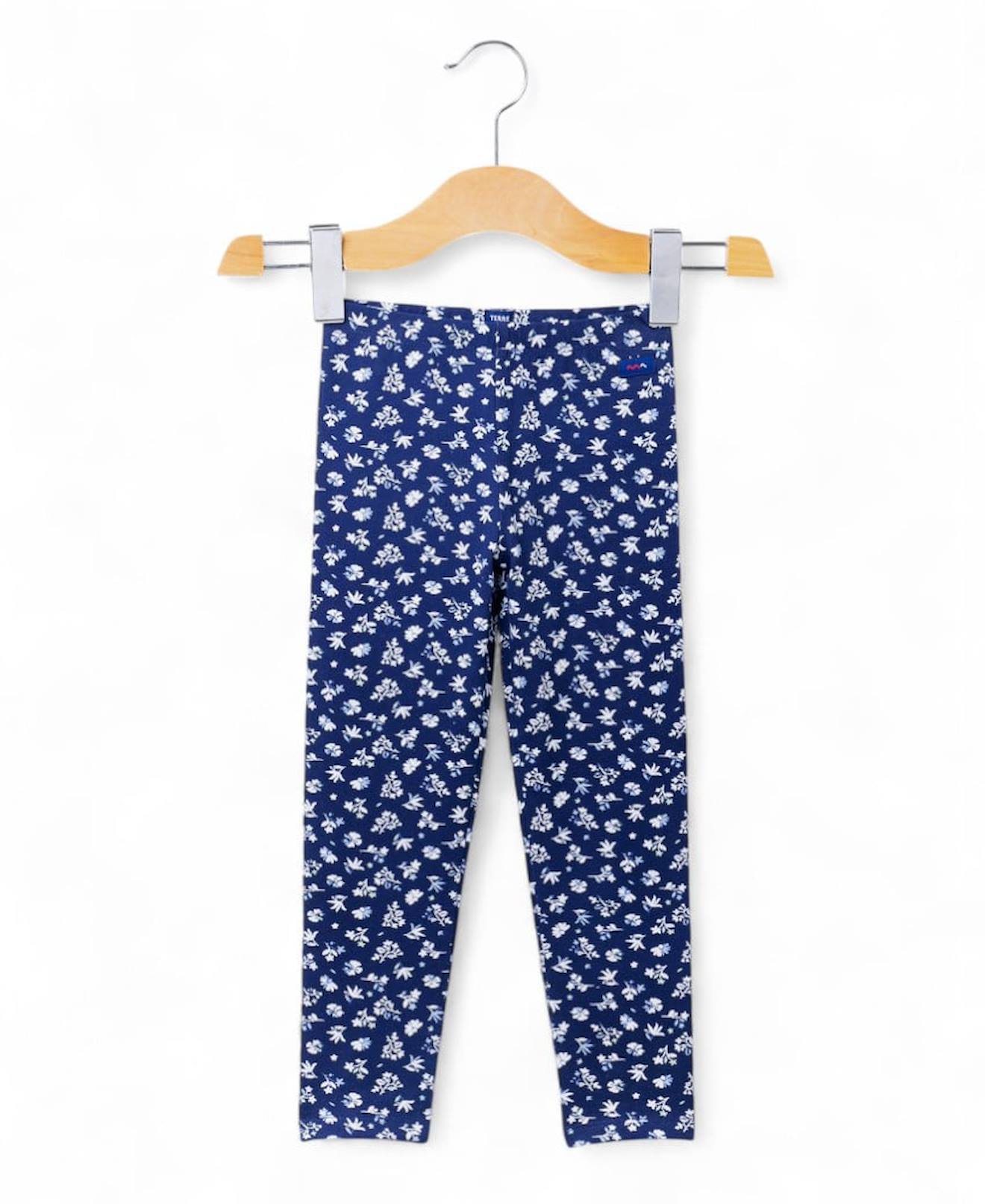 Legging Long Fille Imprime Fond Indigo Legging Long Fille Imprime Fond Indigo