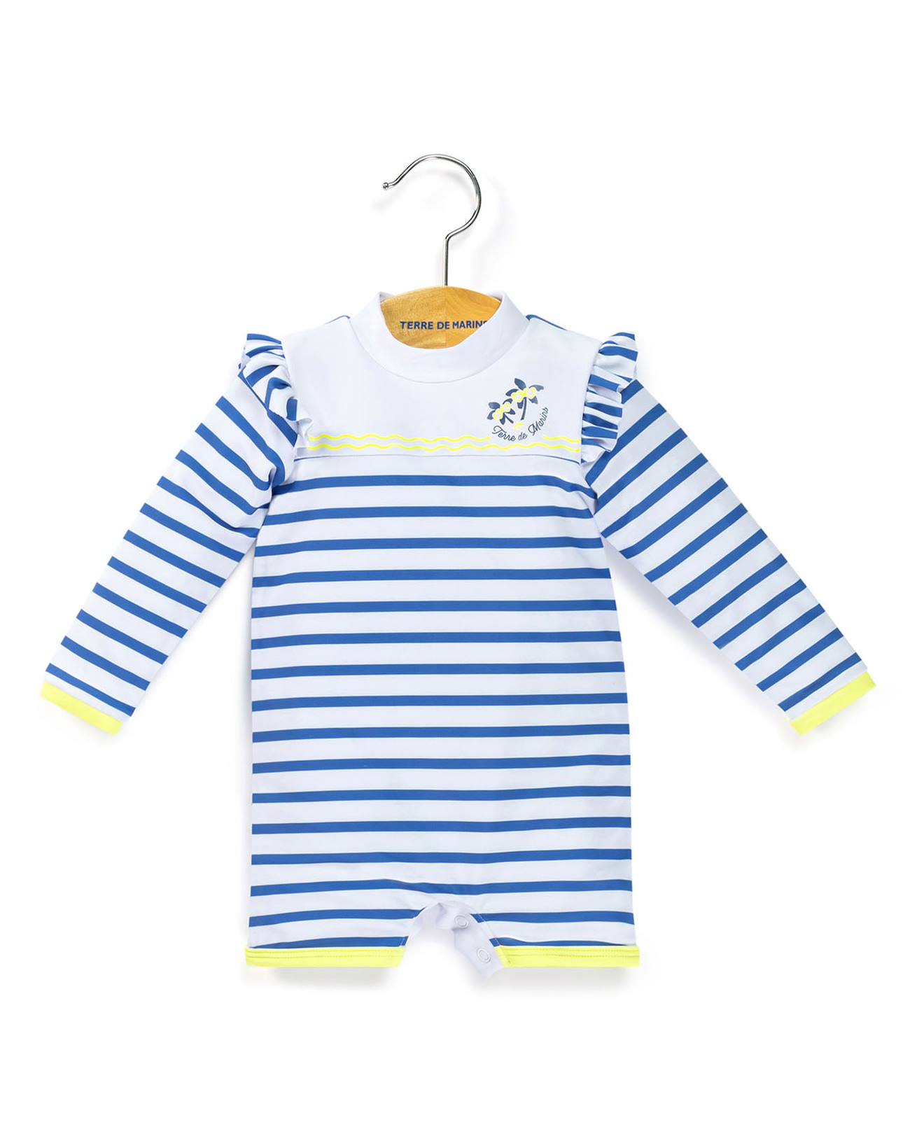 Maillot De Bain Bébé Fille Fond Blanc Raye Bleu