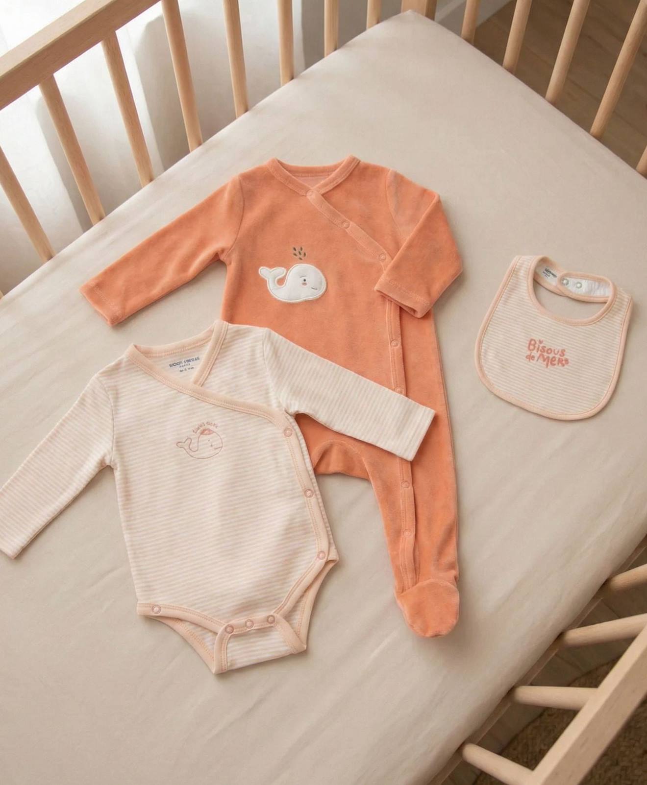 Ensemble Bébé 3 Pièces Bébé Fille Peche