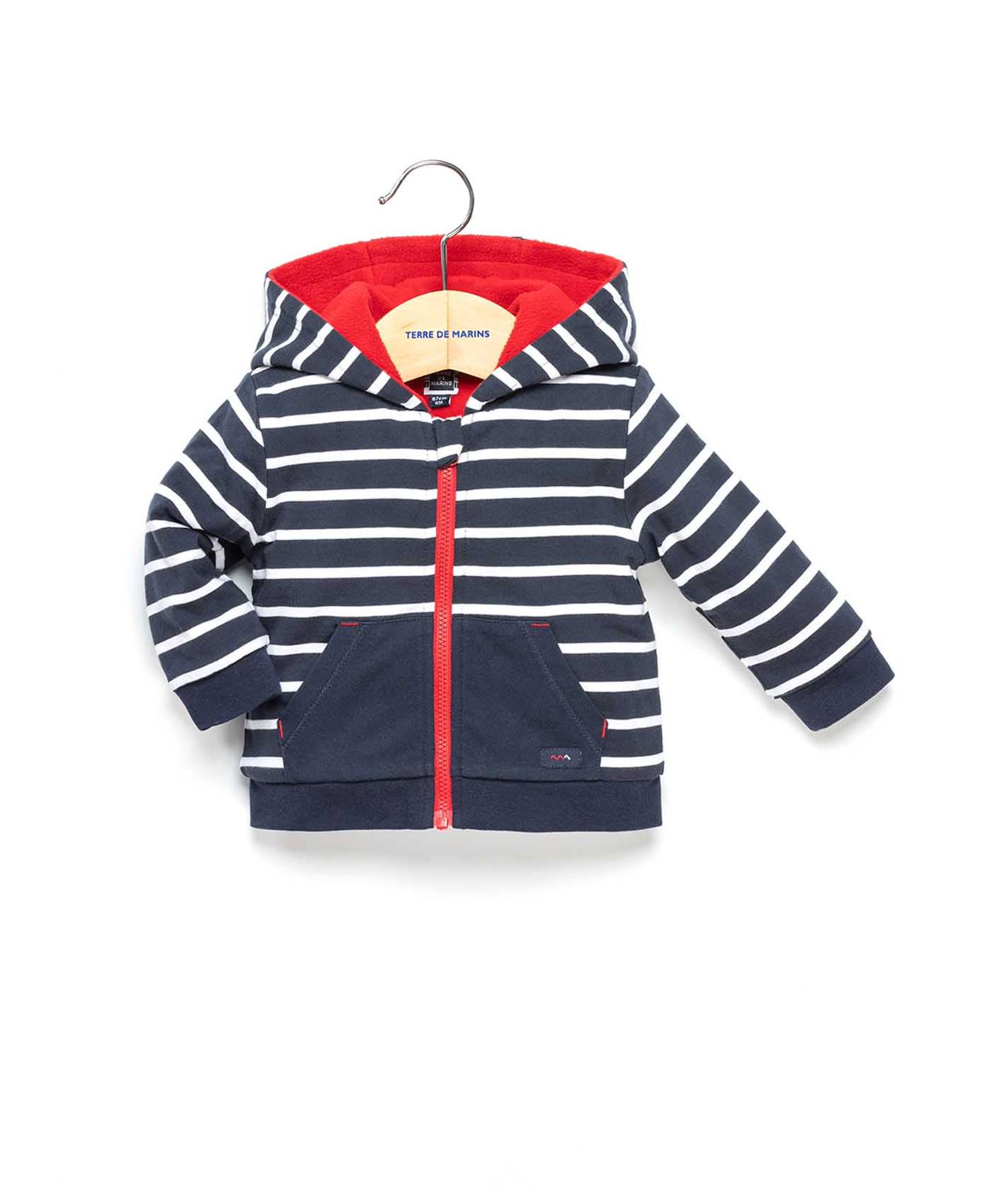Veste À Capuche Bébé Garçon Fond Indigo Raye Blanc