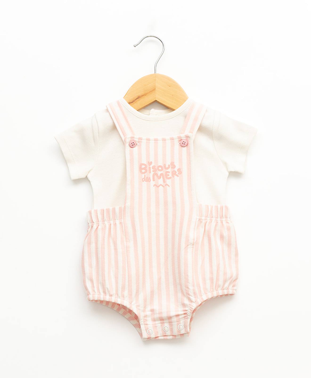 Ensemble Salopette Haut 100 Coton Bb Fille Fond Naturel Raye Rose 23 €