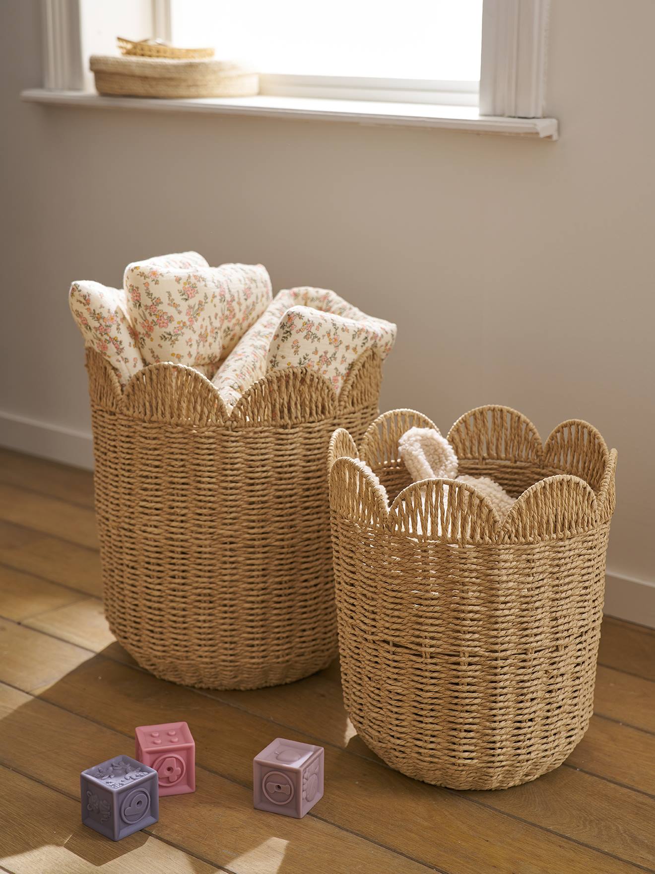 Lot 2 paniers de rangement gigognes beige