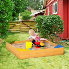 Bac à sable carré en bois pour enfants 4 assises en coin et film protection 109 x 109 x 19,8 cm bois naturel  - vertbaudet enfant