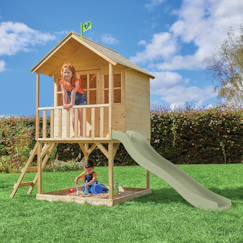 Jouet-Jeux de plein air-Aires de jeux-Maisonnette cabane sur pilotis avec toboggan colline bois fsc®