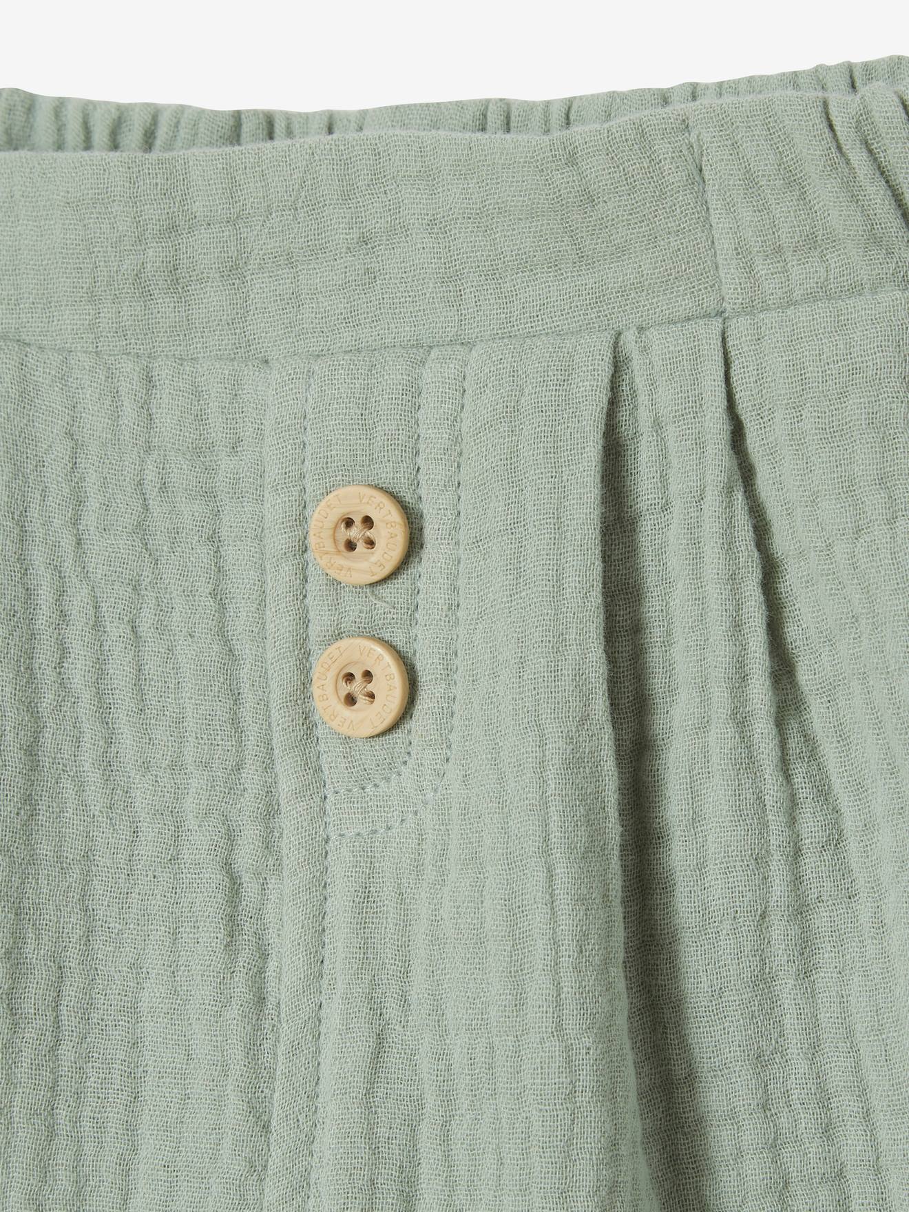Pantalon bébé mixte coupe sarouel en gaze de coton tilleul (Vertbaudet) - Image 2